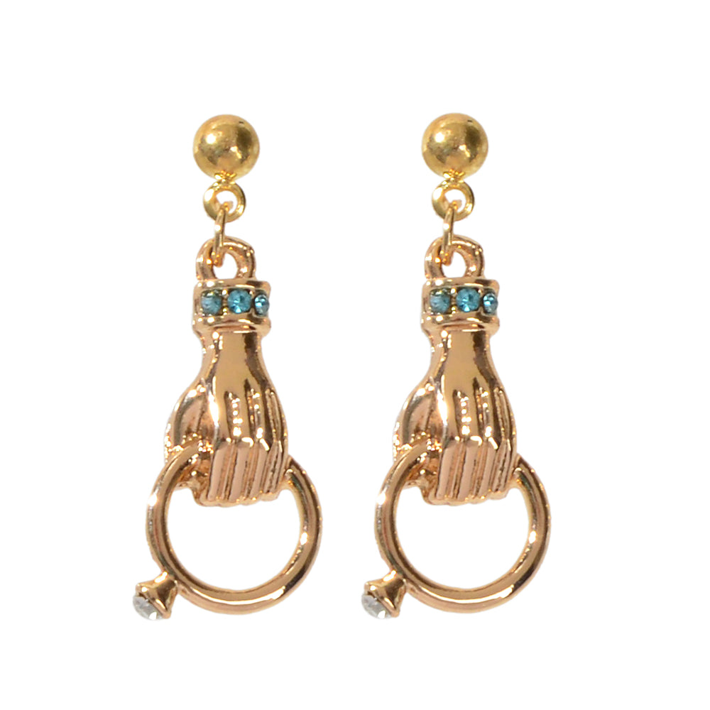 Unique Design Metal Rhinestone Decor Hand with Ring Earrings Women Dainty Gift