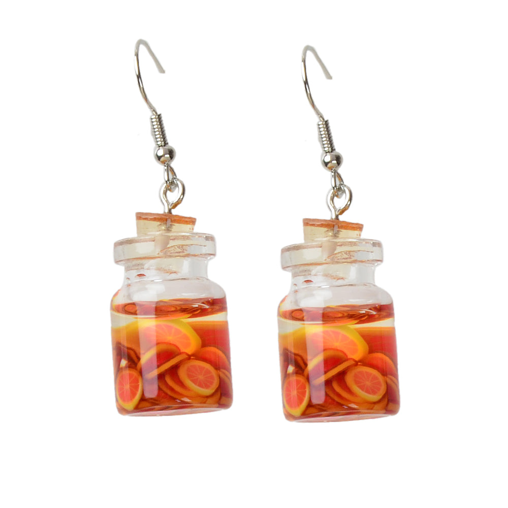 Cute Funny Transparent Trendy Resin Grapefruit Bottle Dangle Gift Women Earrings