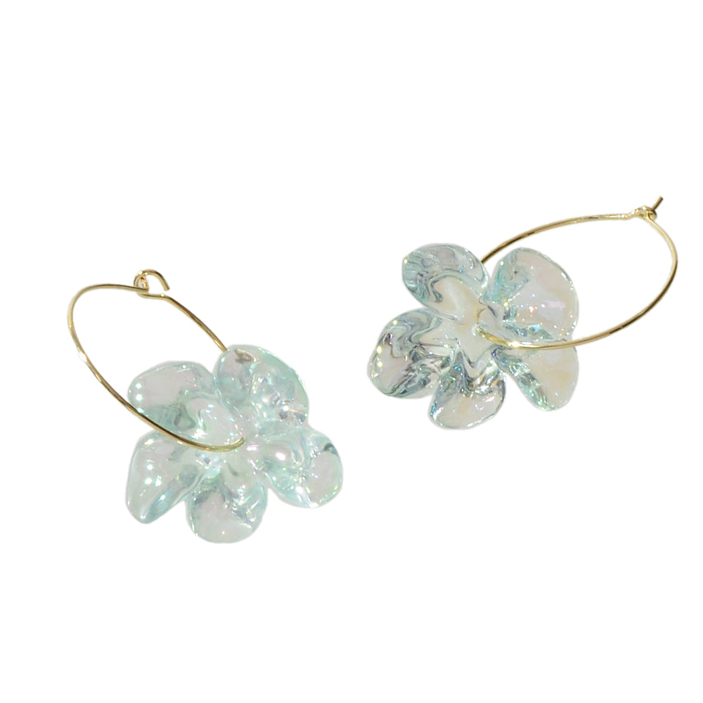 Charming Korean Transparent Plastic Textured Flower Drop Hoop Earrings for Party
