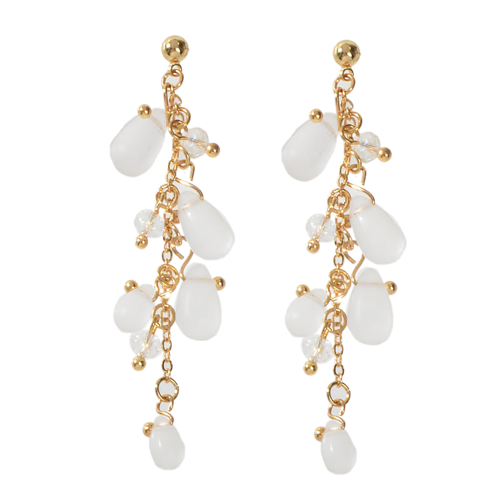 Female Rhinestone Transparent Water Drop Beads Tassel Chandelier Charm Earrings