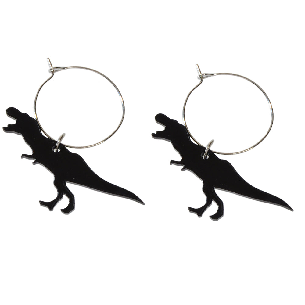 Hip Hop Punk Goth Style Black Acrylic Dinosaur Statement Hoop Big Women Earrings