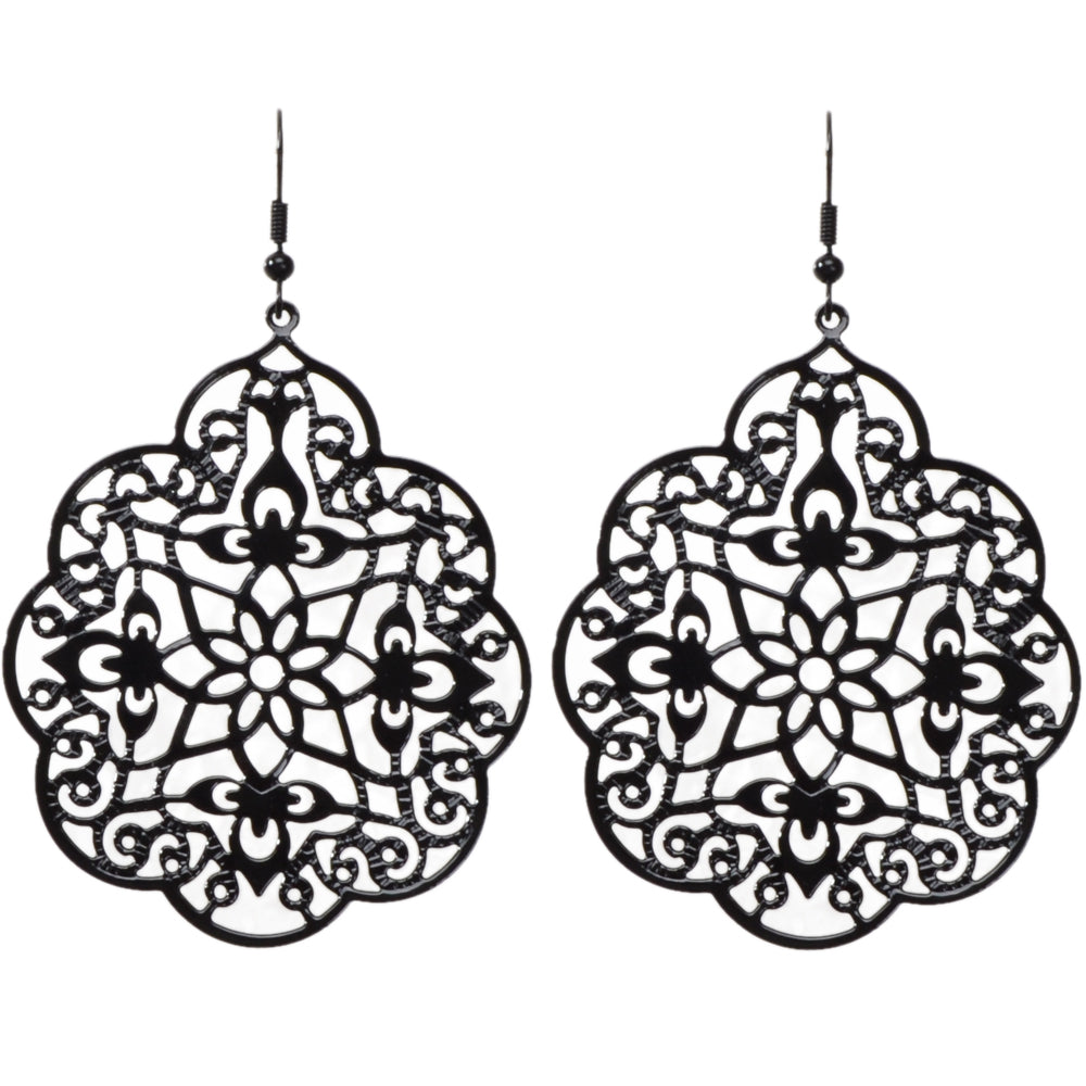 Retro Black Hollow out Geometric Pattern Big Vintage Drop Dangle Party Earrings