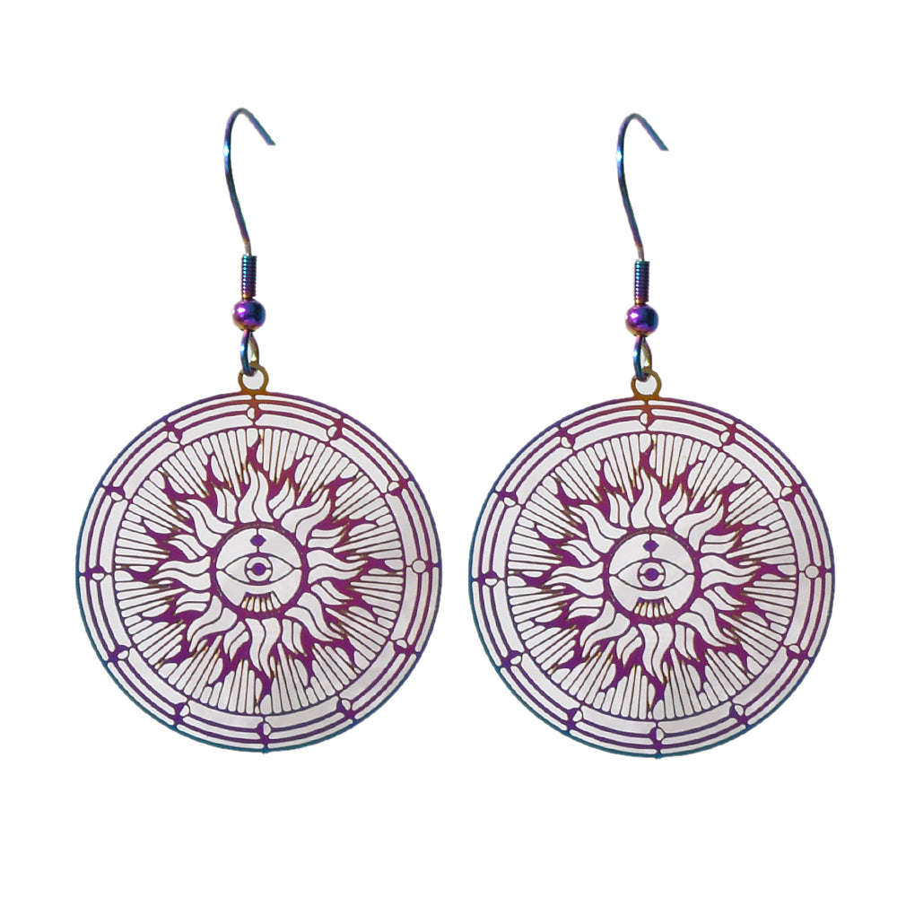 American Indian Ethnic Metal Hollow out Rouns Sun Eye Statement Dangle Earrings