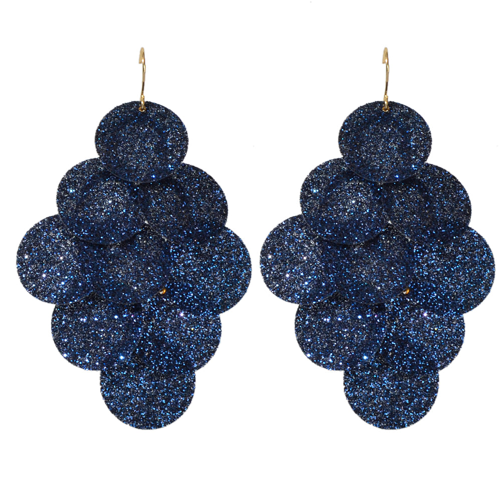 Awesome Navyblue Round Disc Spinning Shining Chunky Chandelier Big Earrings Gift