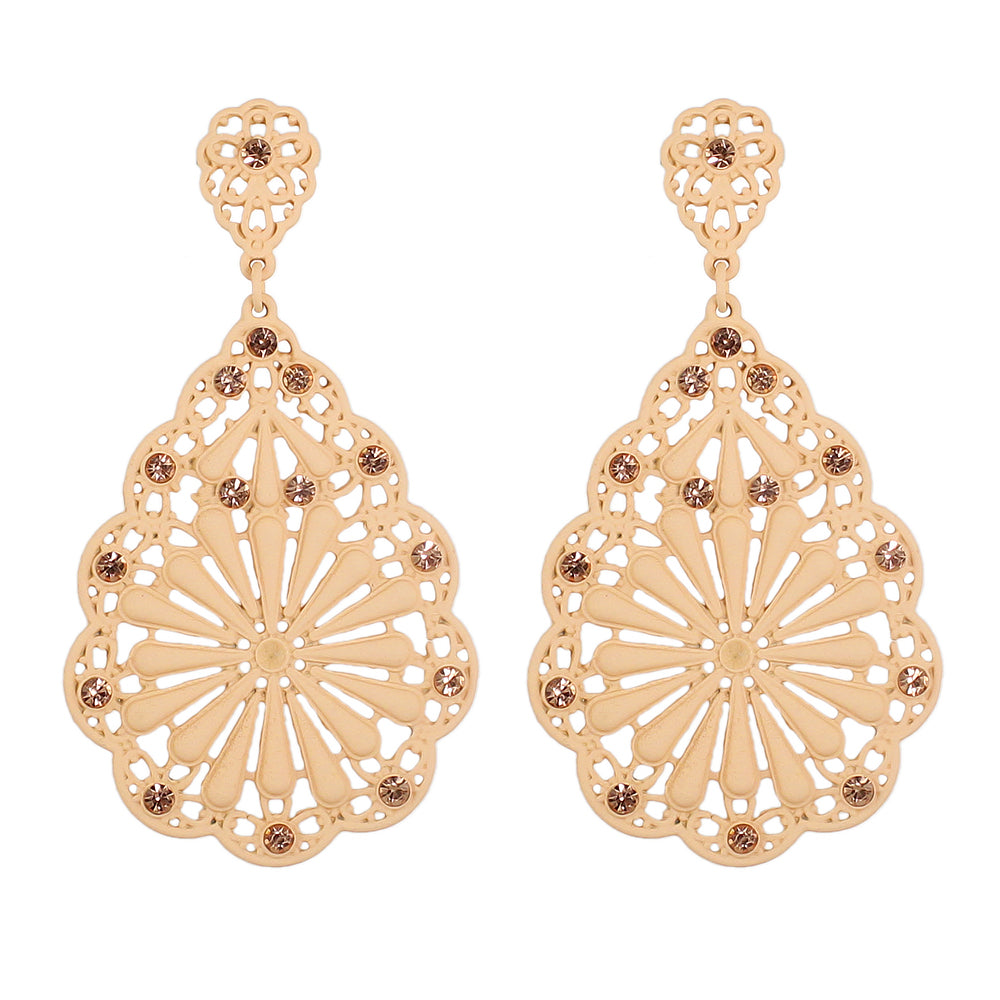 Traditional Ethnic Jewellery Rhinestone Hollow Flower Water Drop Holiday Earring