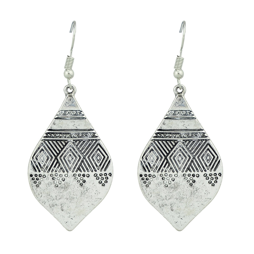 American Tribal Ethnic Antique Craved Geometric Parrtern Water Drop Earrings