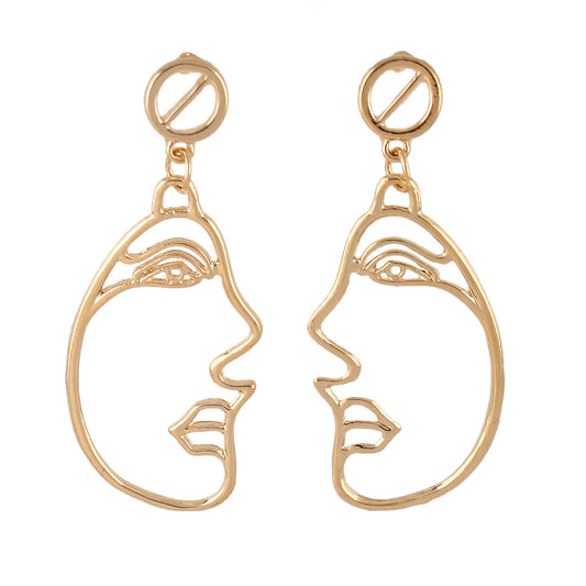 Geometric Punk Gold Metal Face Shape Minimalist Statement Dangle Earrings Party