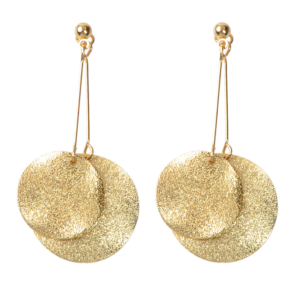 Gold Color Metal Geometric Drop Earrings Ear Jacket Stunning Disc Stud Jewellery
