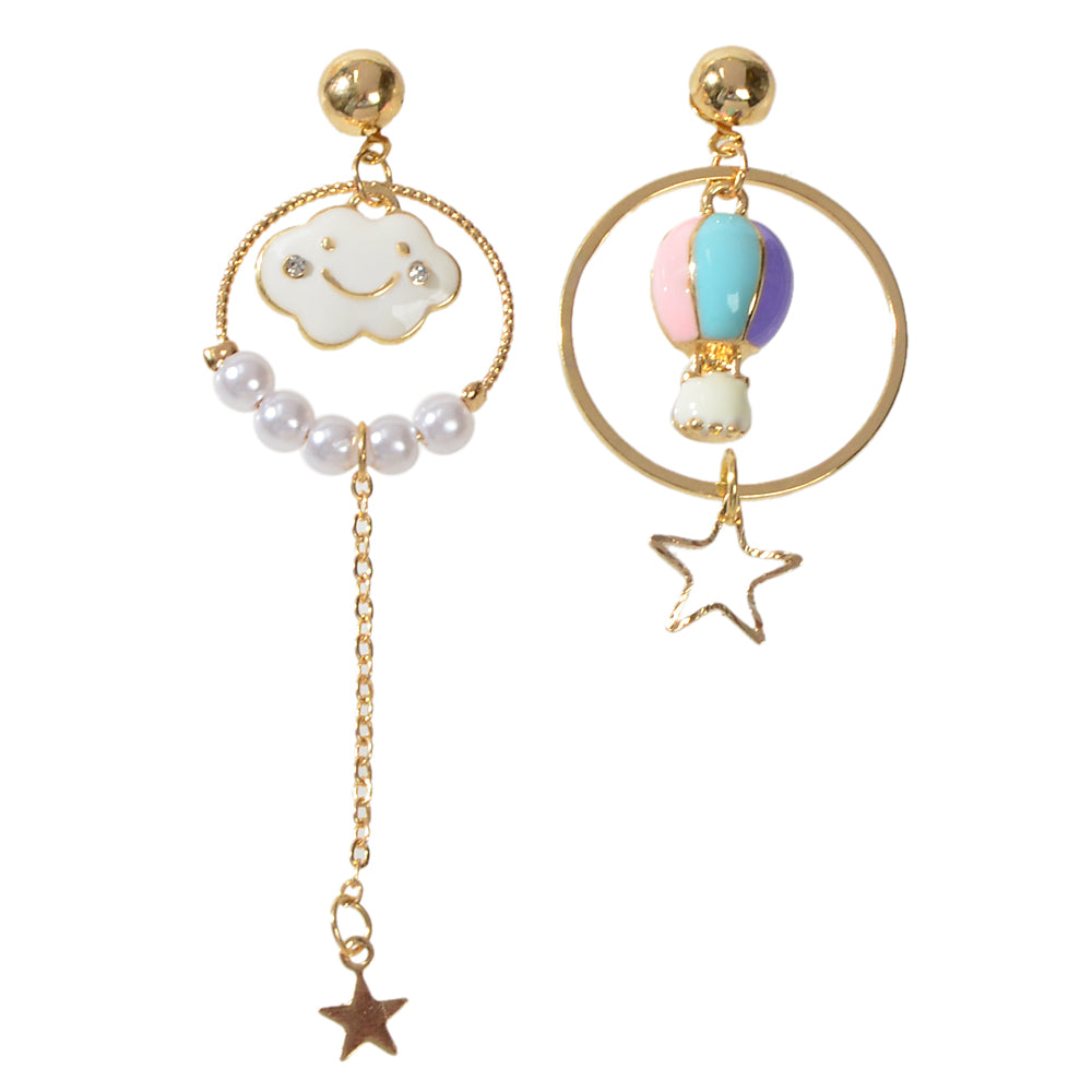 Lovely Jewellery Pearl Hot Air Balloon Clouds Star Charm Asymmetric Earrings