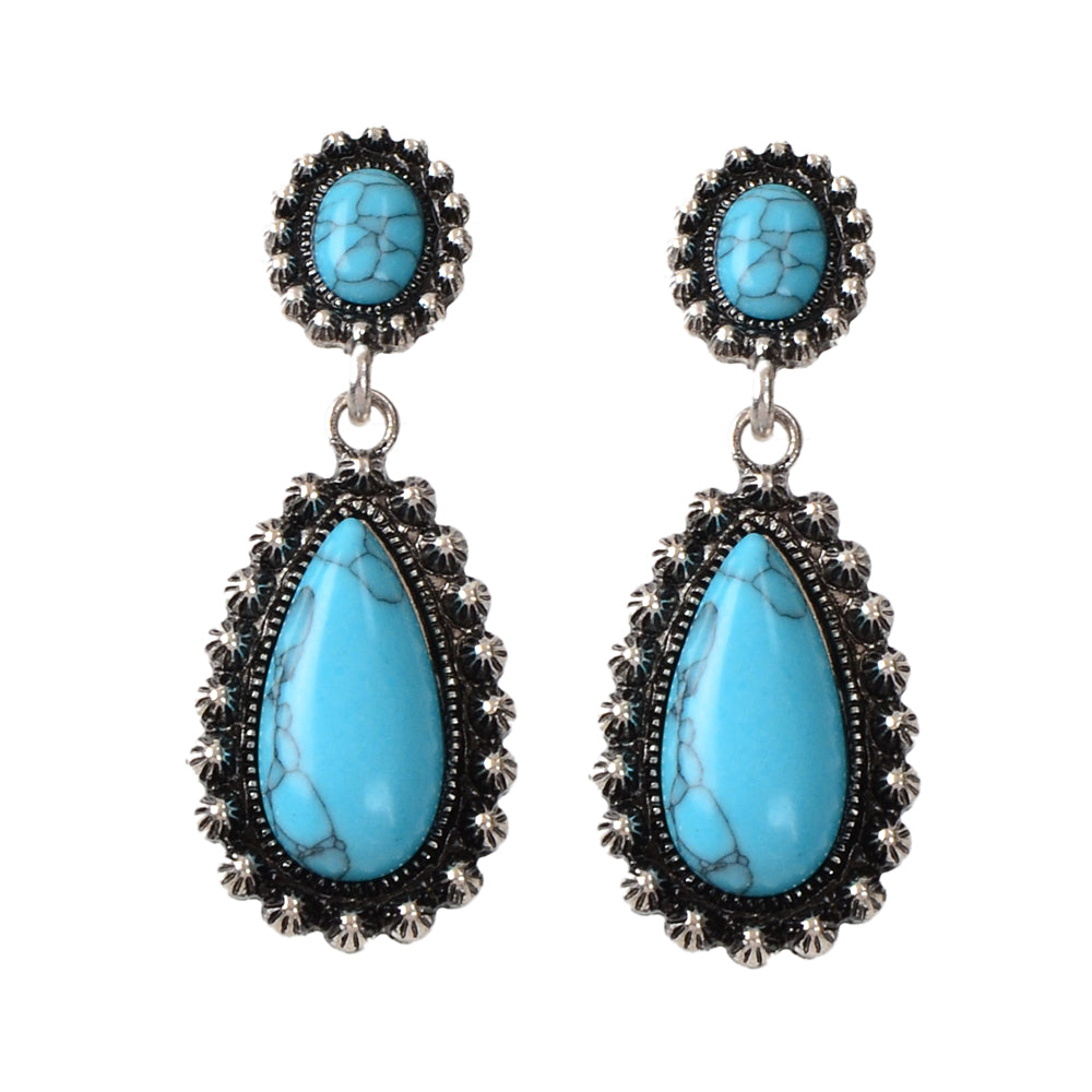 Traditional Jewellery Ethnic Antique Boho Oxidized Turquoise Water Drop Earrings