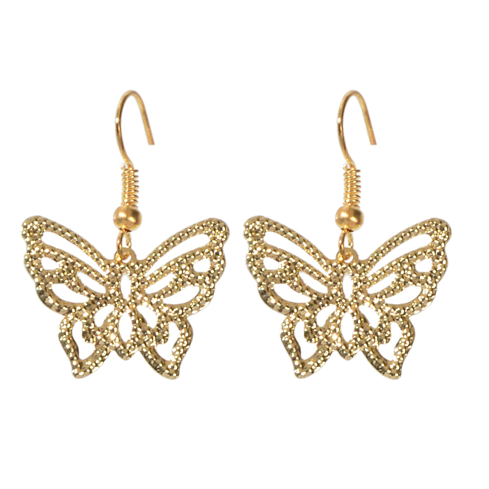 Cute Funny Trendy Gold Metal Hollow out Butterfly Minimalist Dangle Earrings