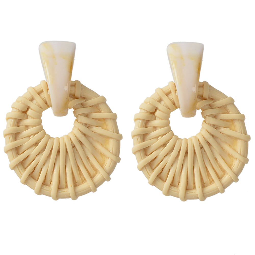 Awesome Ethnic Jewellery Bohemian Beige Weaved Geometric Pierced Stud Earrings