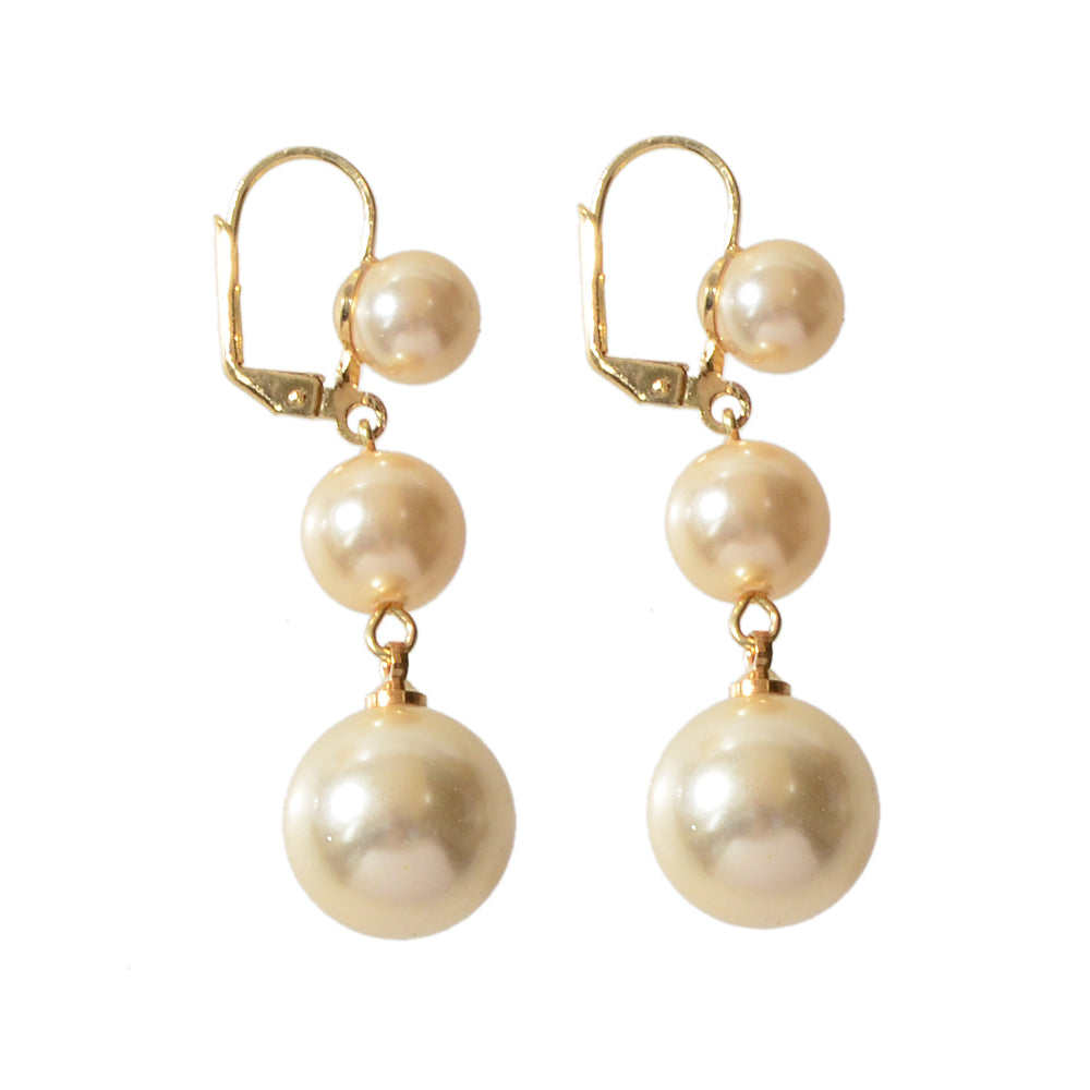 Faux Pearl Long Dangle Hoop Textured Earrings Wedding Party Retro Jewellery Gift