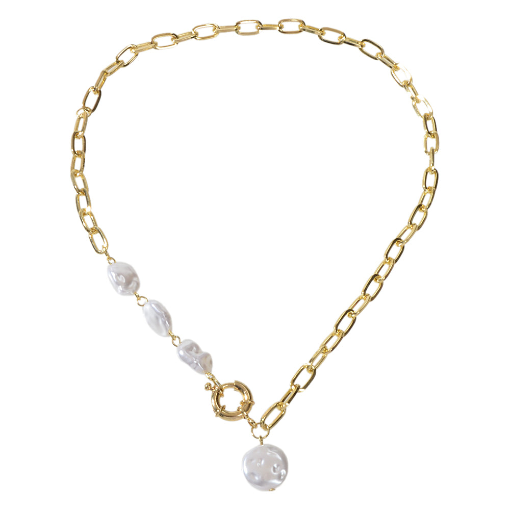 Statement Thick Pearl Decor Gold Chain Collar Necklace Women Party Decoration