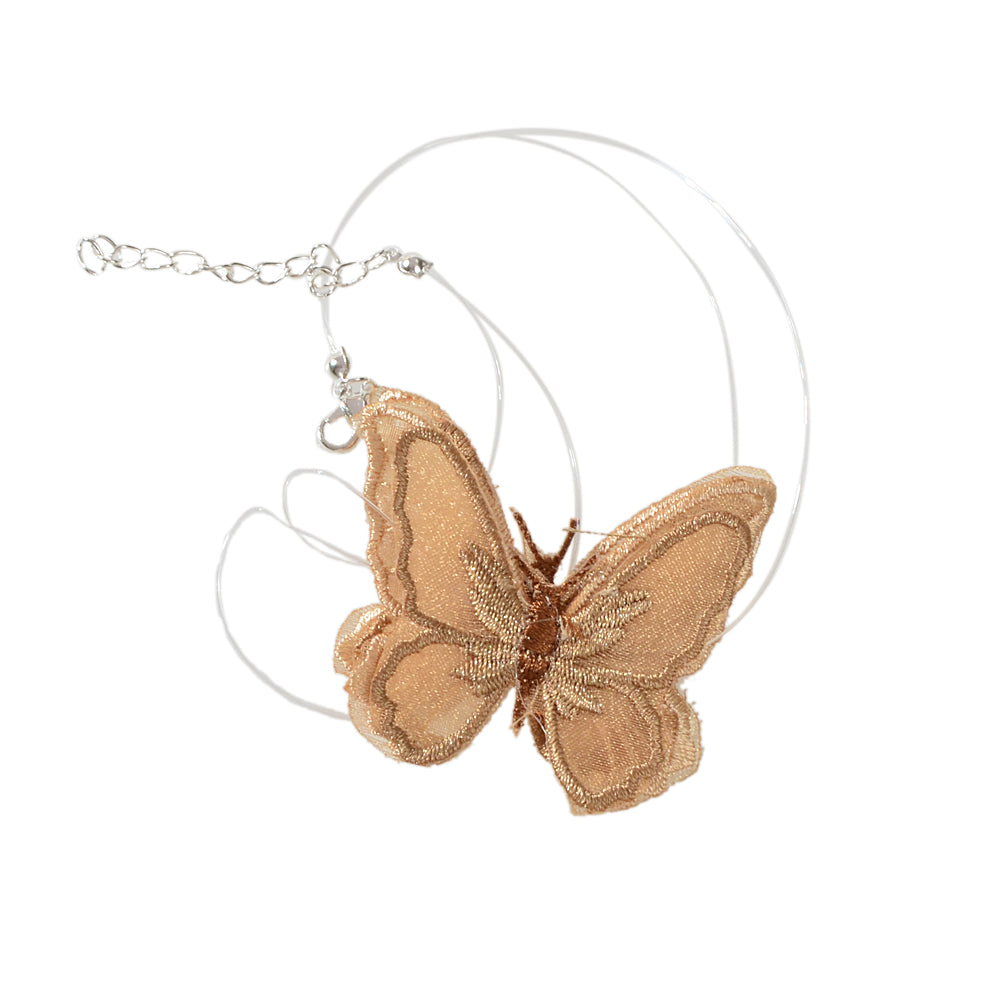 Fashion Jewellery Transparent Cord Brown Embroidery Butterfly Choker Necklace