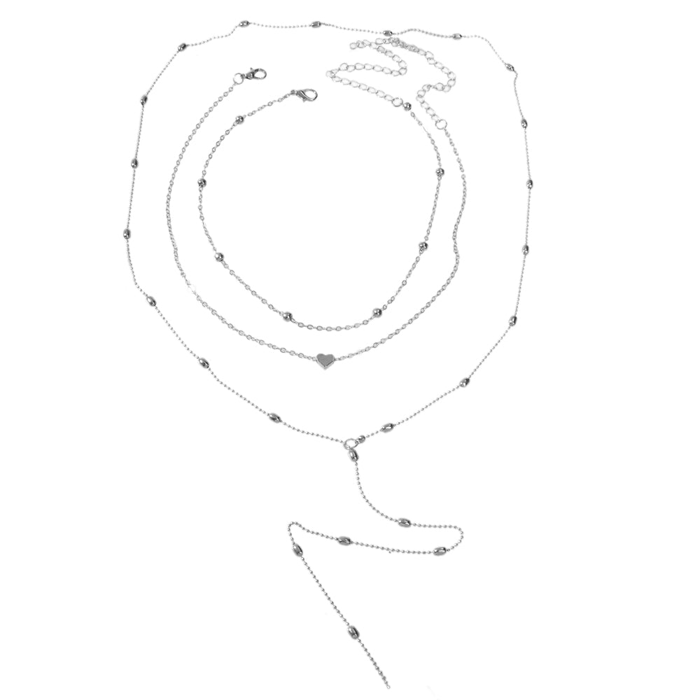 3 pcs Gold Silver Chain Multi-layer Necklace Heart Charm Necklace Ladies Jewelry