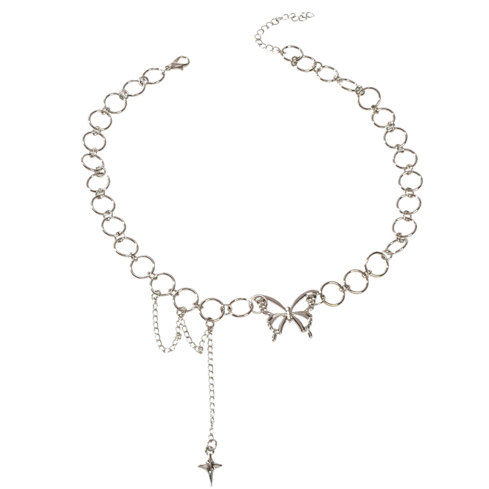 Silver Chain Star Butterfly Fringe Necklace Tassel Collar Accessories Jewellery