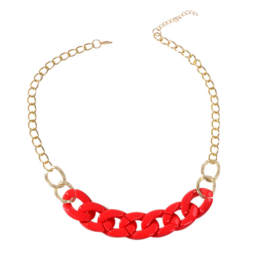 Punk Jewellery Gold Chain Red Acrylic Lock Statement Collar Necklace Accessories