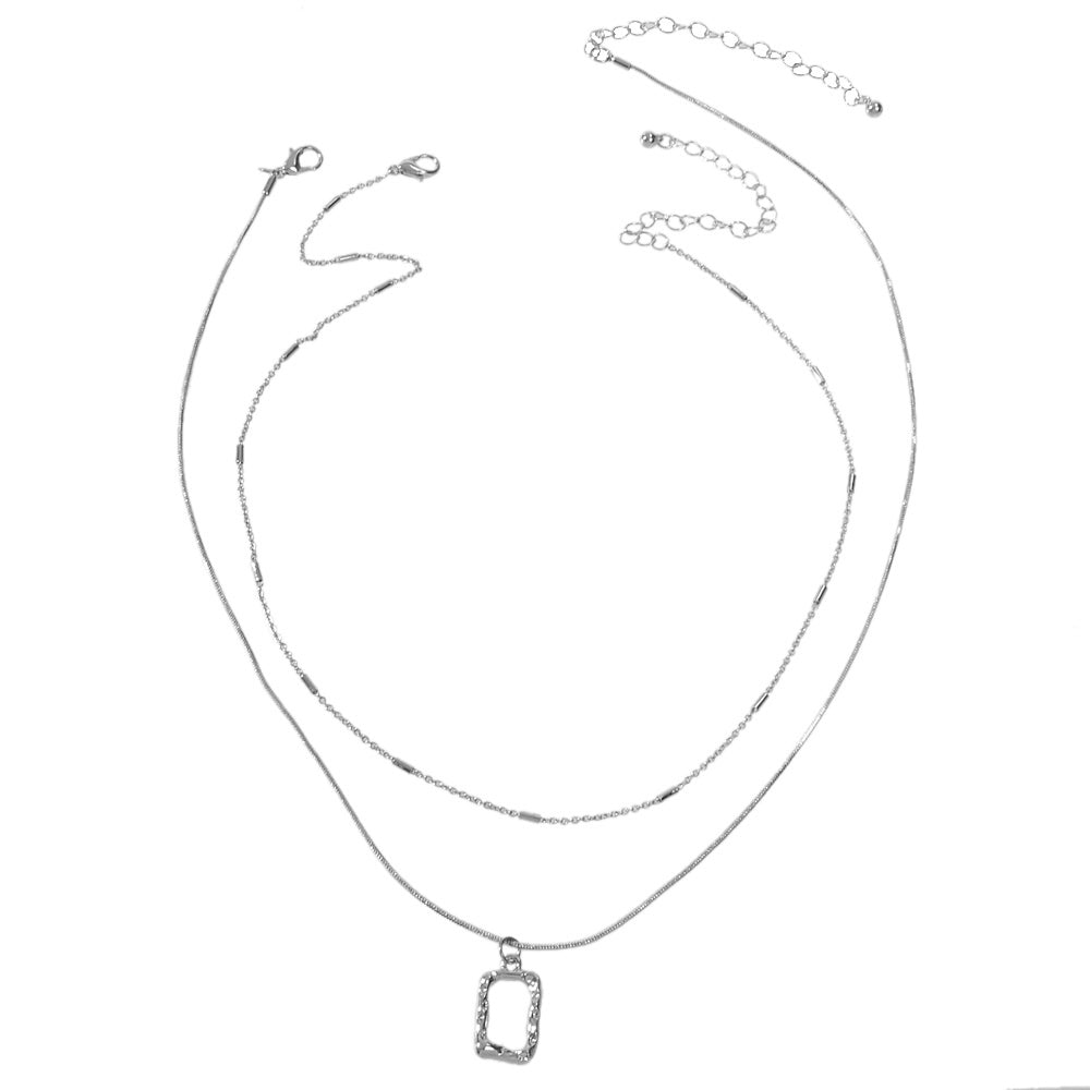 2 pcs Minimalist Gold Silver Chain Square Pendant Necklace Party Decoration Gift