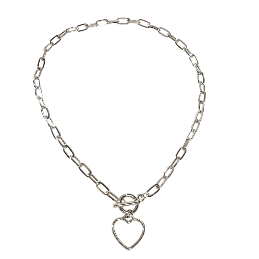 Punk Chunky Chain Love Heart Pendant Lariat Necklace Women Girls Teens Jewellery