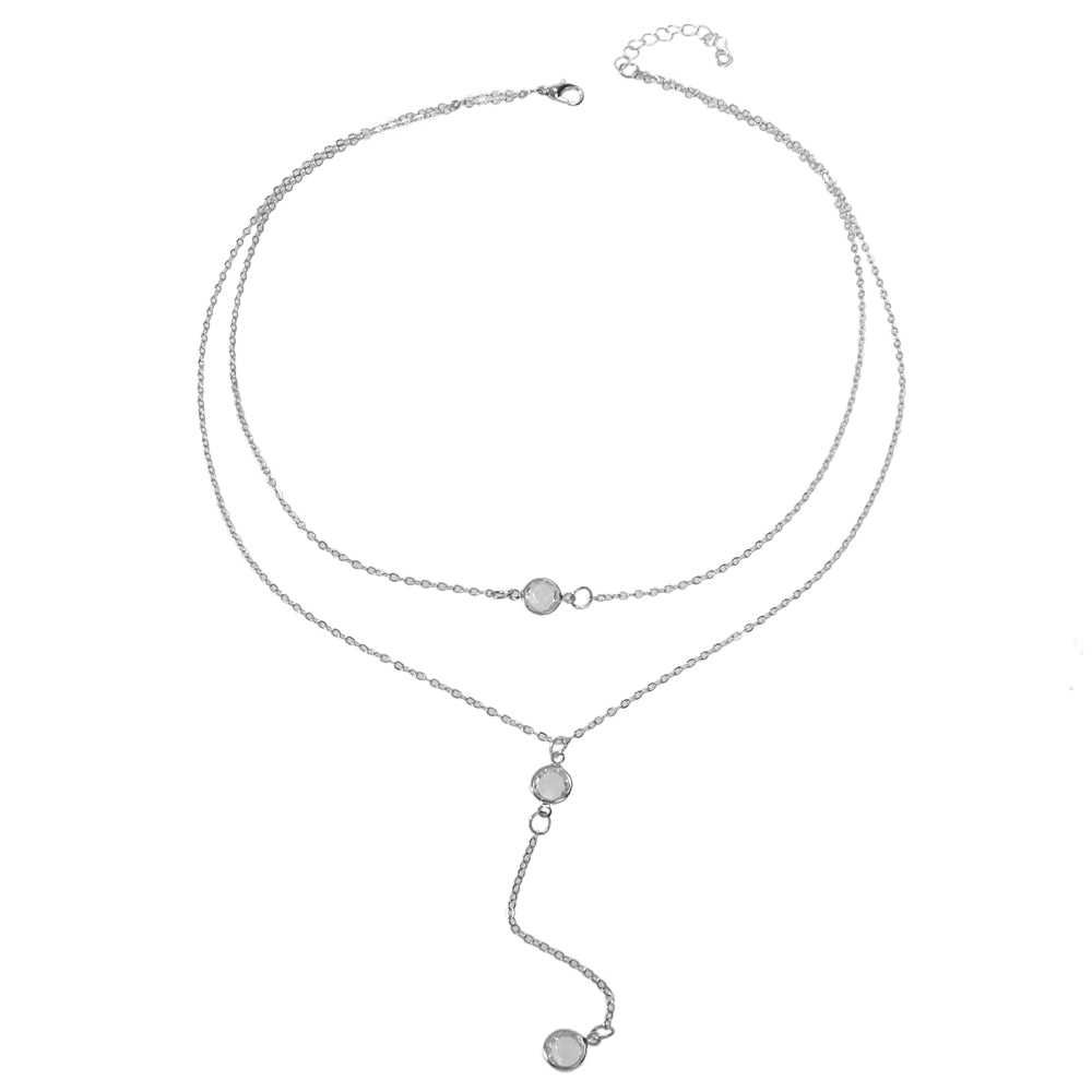 Female Gold Silver Chain Double Layered Necklace Long Chain Dangle Y Necklace