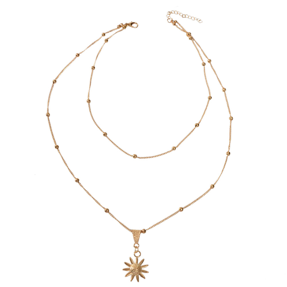 Unique Trendy Jewellery Double layer Gold Silver Chain Flower Collar Necklace