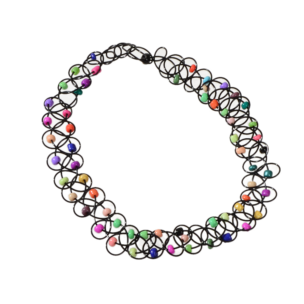 Gothic Colorful Seed Beads Black Rope Elastic Necklace Tattoo Choker Teen Collar