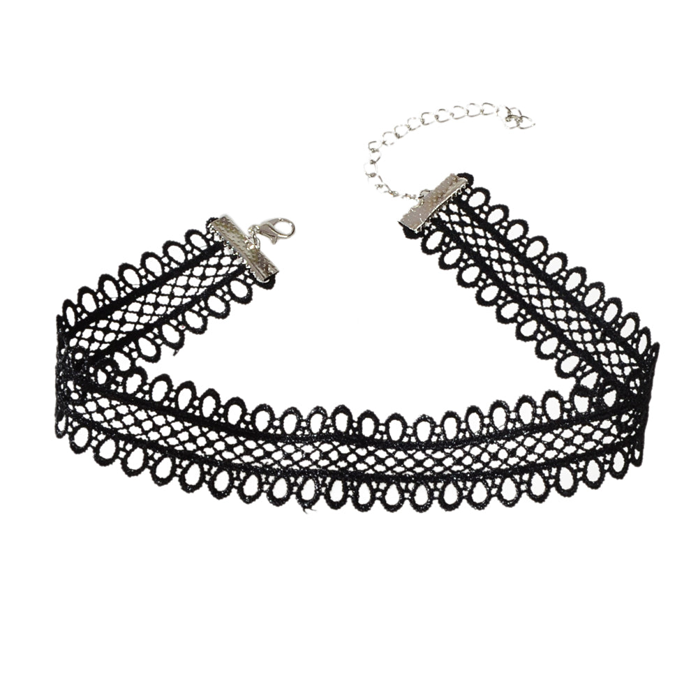 Gothic Punk 90s Black Ribbon Geometric Tattoo Choker Lace Necklace Grunge Collar