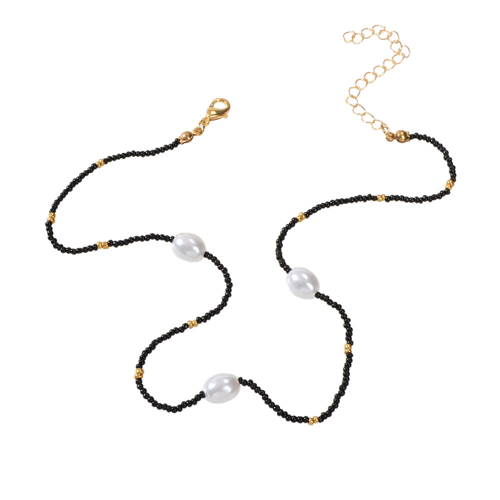 Bohemian Jewellery Handmade White Black Beads Pearl Short Choker Ethnic Necklace