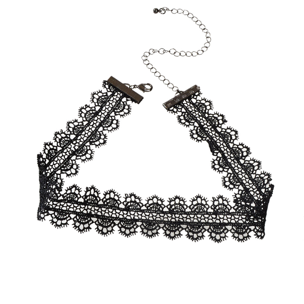 Black Lace Flower Pattern Short Gothic 90s Tattoo Choker Retro Necklace Collar