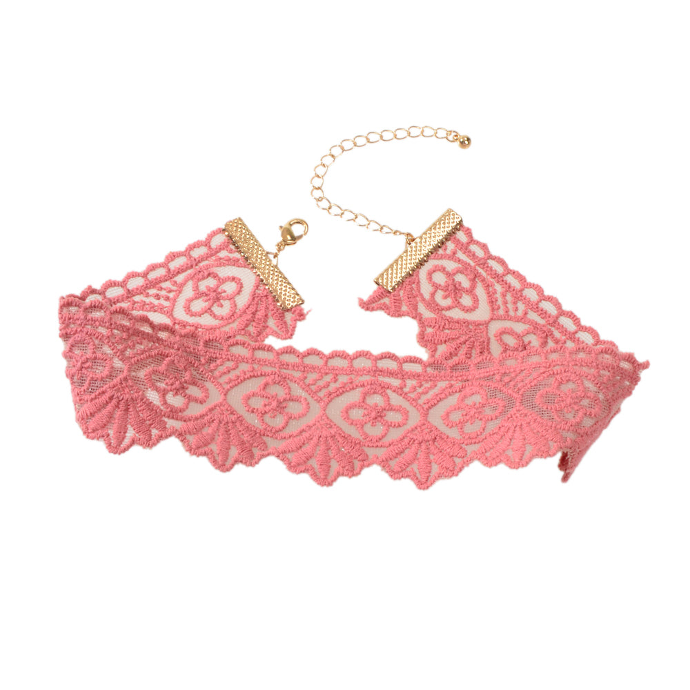 Solid Pink Lace Flower Geometric Pattern Gothic 90s Tattoo Choker Necklace Teens