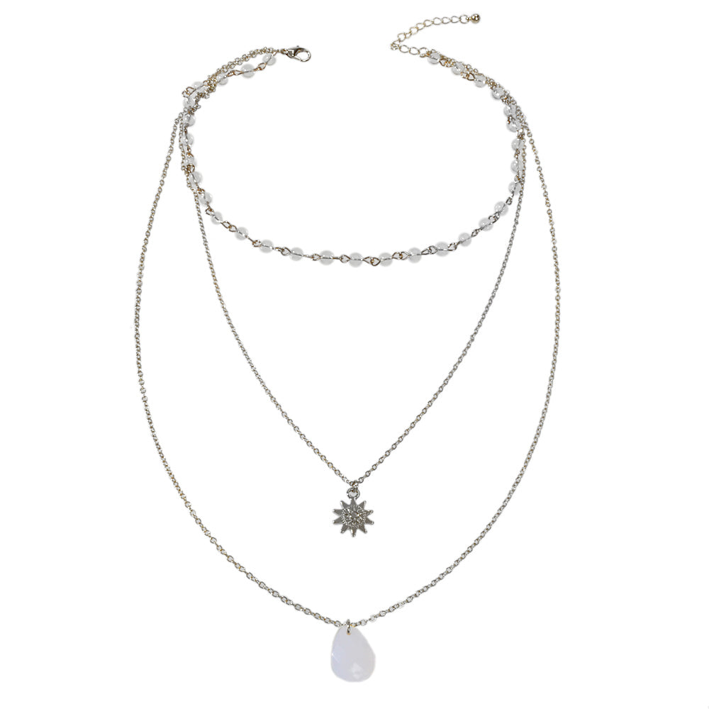 Triple Chain Star Water Drop Beads Necklace Creative Handmade Dainty Jewellery