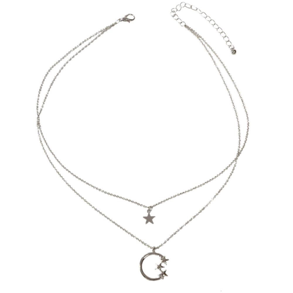 Awesome Jewelry Double layer Chain Star Circle Pendant Necklace Engagement Gift