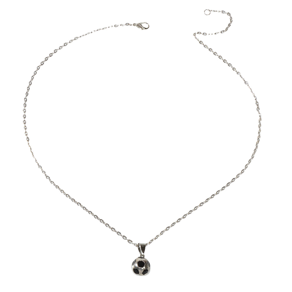 Silver Chain Black Enamel Football Pendant Necklace Soccer Ball Charm Collar
