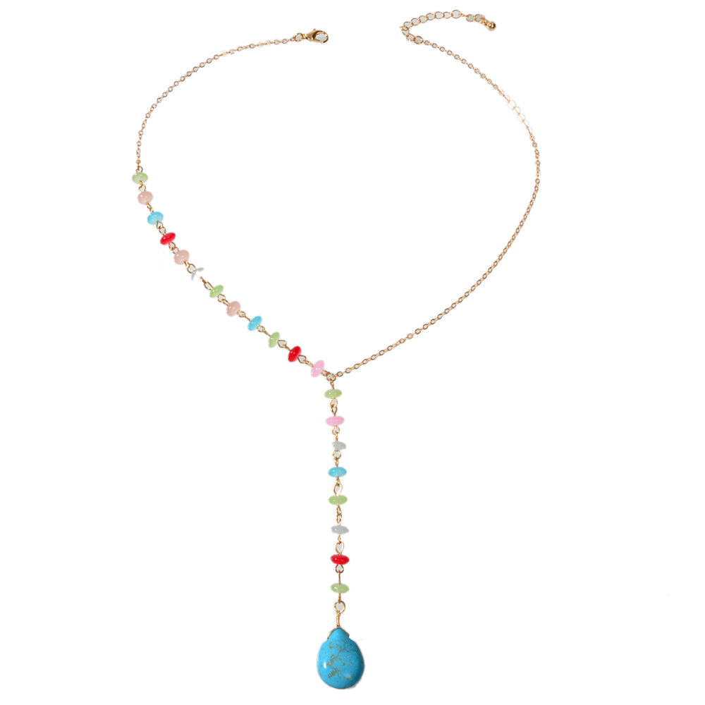 Boho Chic Handmade Colorful Beads Turquoise Water Drop Pendant Necklace Collar