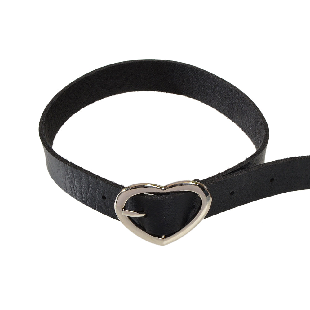 90s Heart Decor Black Leather Belt Design Tattoo Choker Necklace Grunge Collar