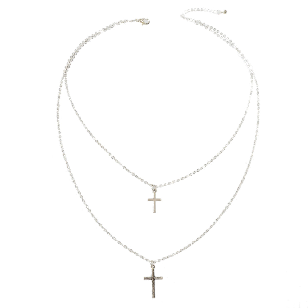 Fashion Jewellery Silver Chain Double layer Chain Cross Pendant Women Necklace