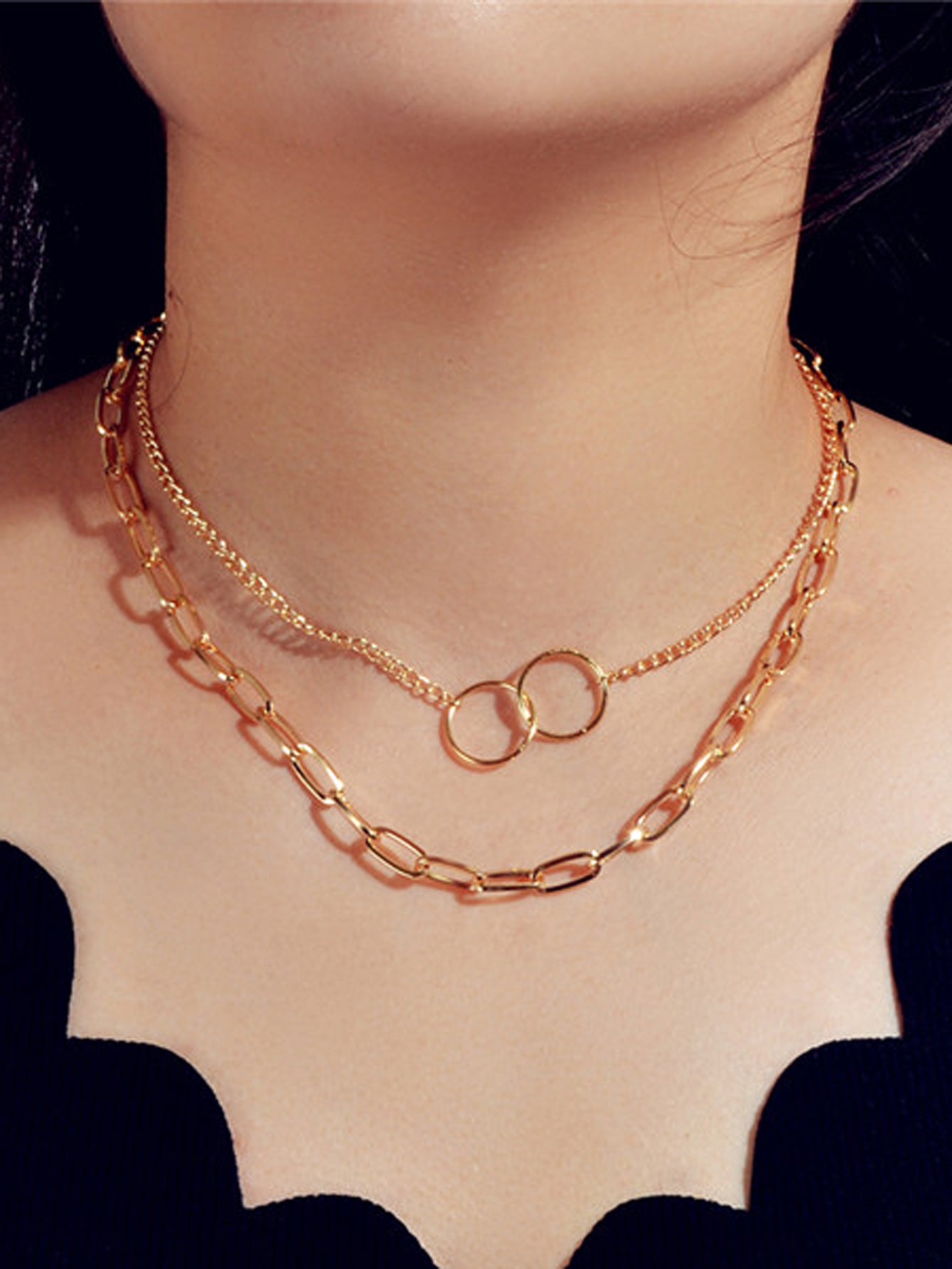 Punk Style 2 pcs Gold Chain Circle Pendant Necklace Wholesale Price Accessories