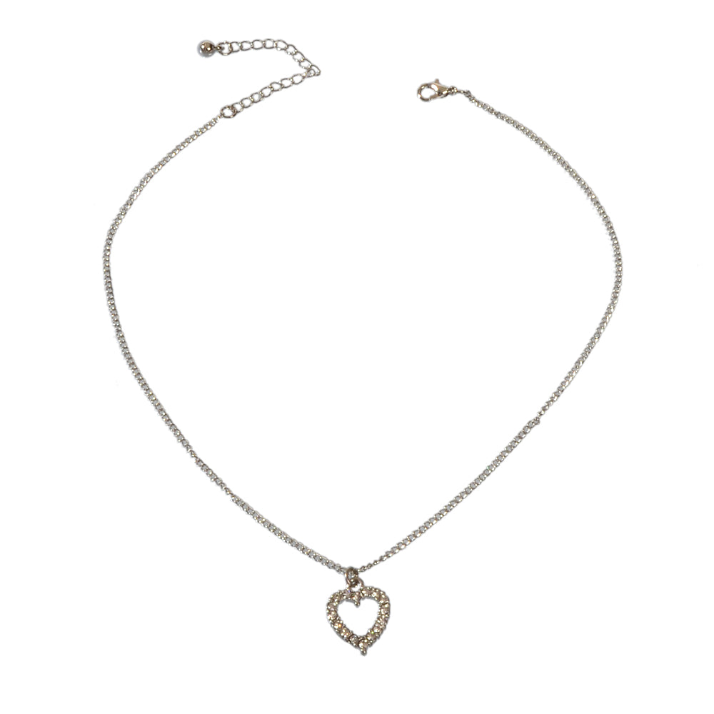 Fashion Jewellery Silver Rhinestone Love Heart Pendant Necklace Accessories Gift