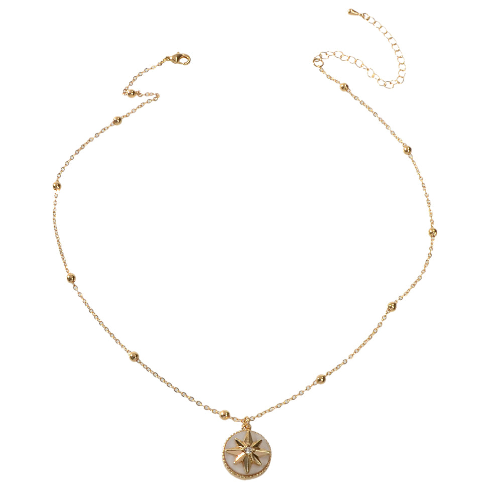 Unique Design Gold Chain Star Pattern Round Pendant Necklace Girl Birthday Gifts