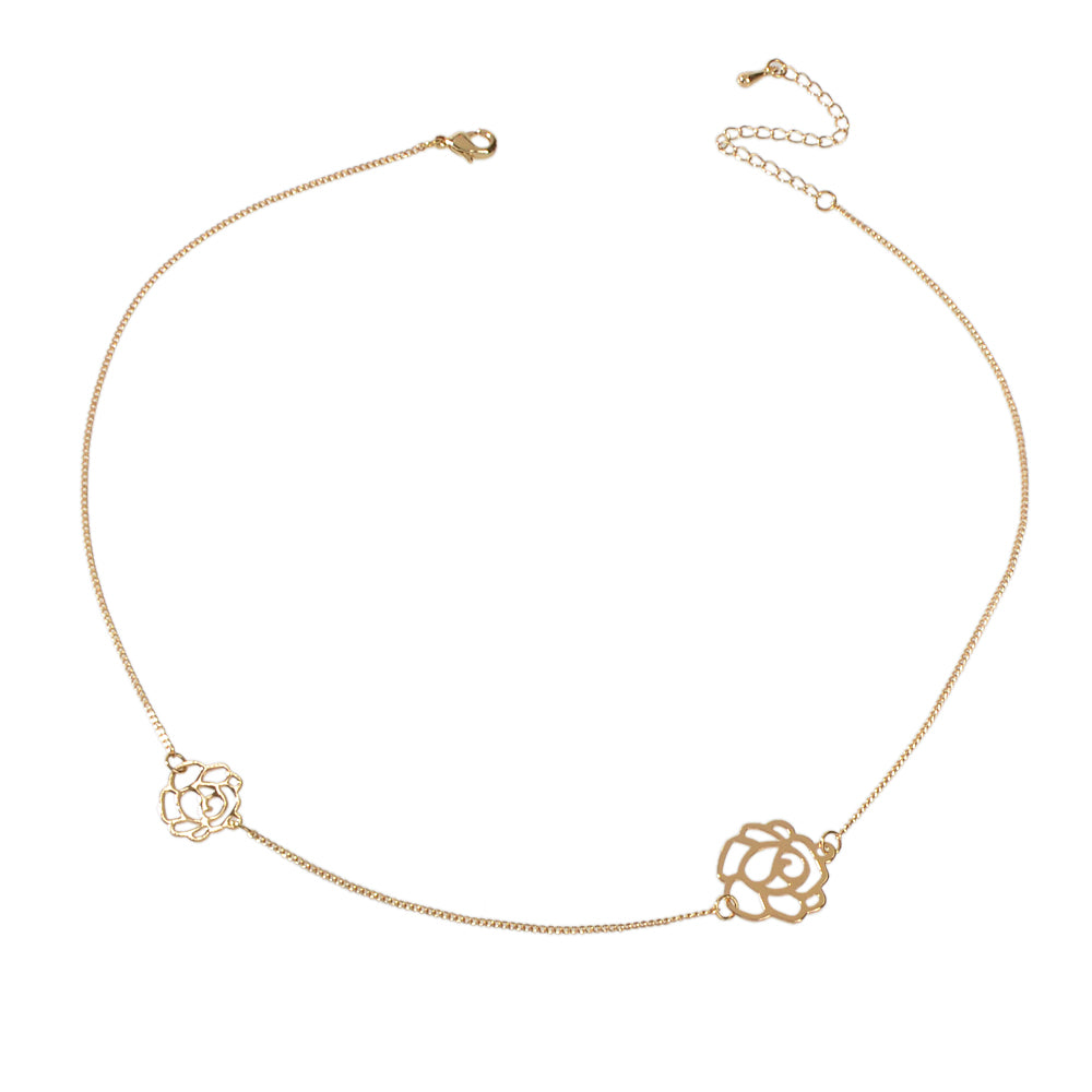 Retro Black Gold Chain Flower Collar Necklace Women Short Choker Accessories