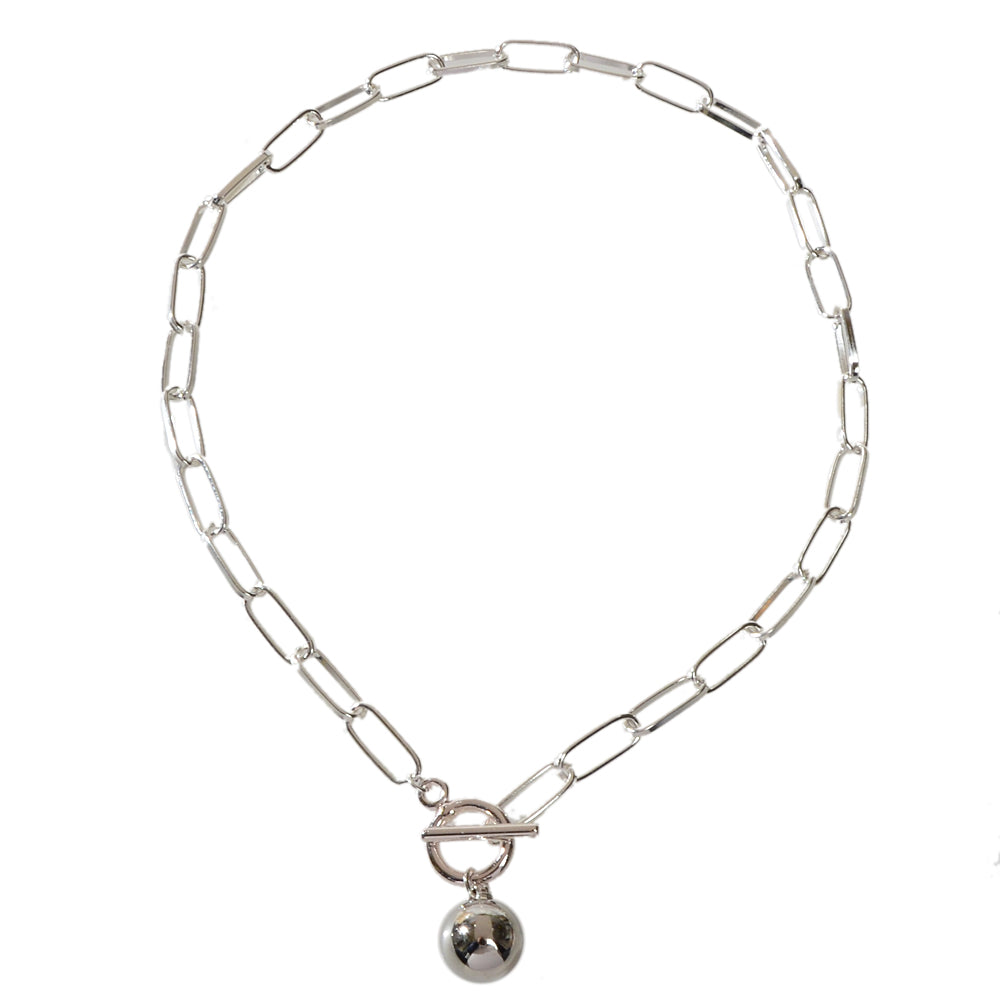 Female Thick Silver Chain Circle Bar Ball Pendant Necklace Punk Women Collar