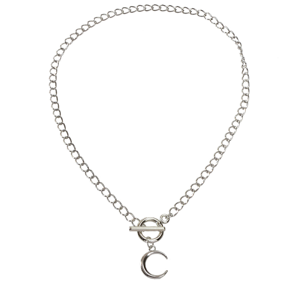 Punk Silver Chain Circle Bar Moon Pendant Necklace Party Decoration for Women