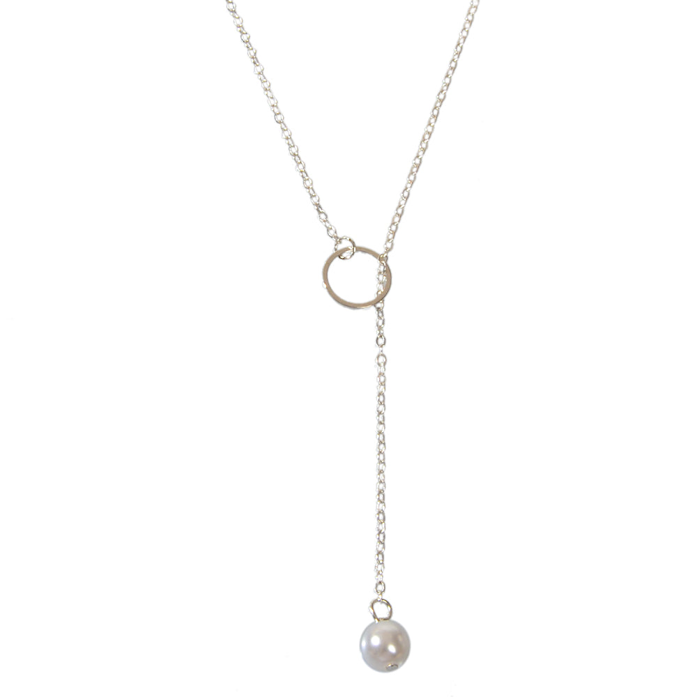 Fashion Gold Silver Chain Faux Pearl Decor Simple Lariat Necklace Women Jewelry