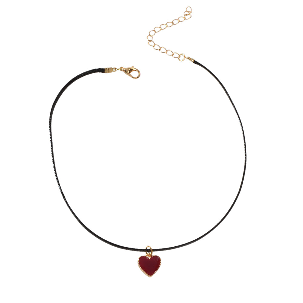 Fashion Jewellery Black Pu Leather Chain Red Heart Charm Women Choker Necklace