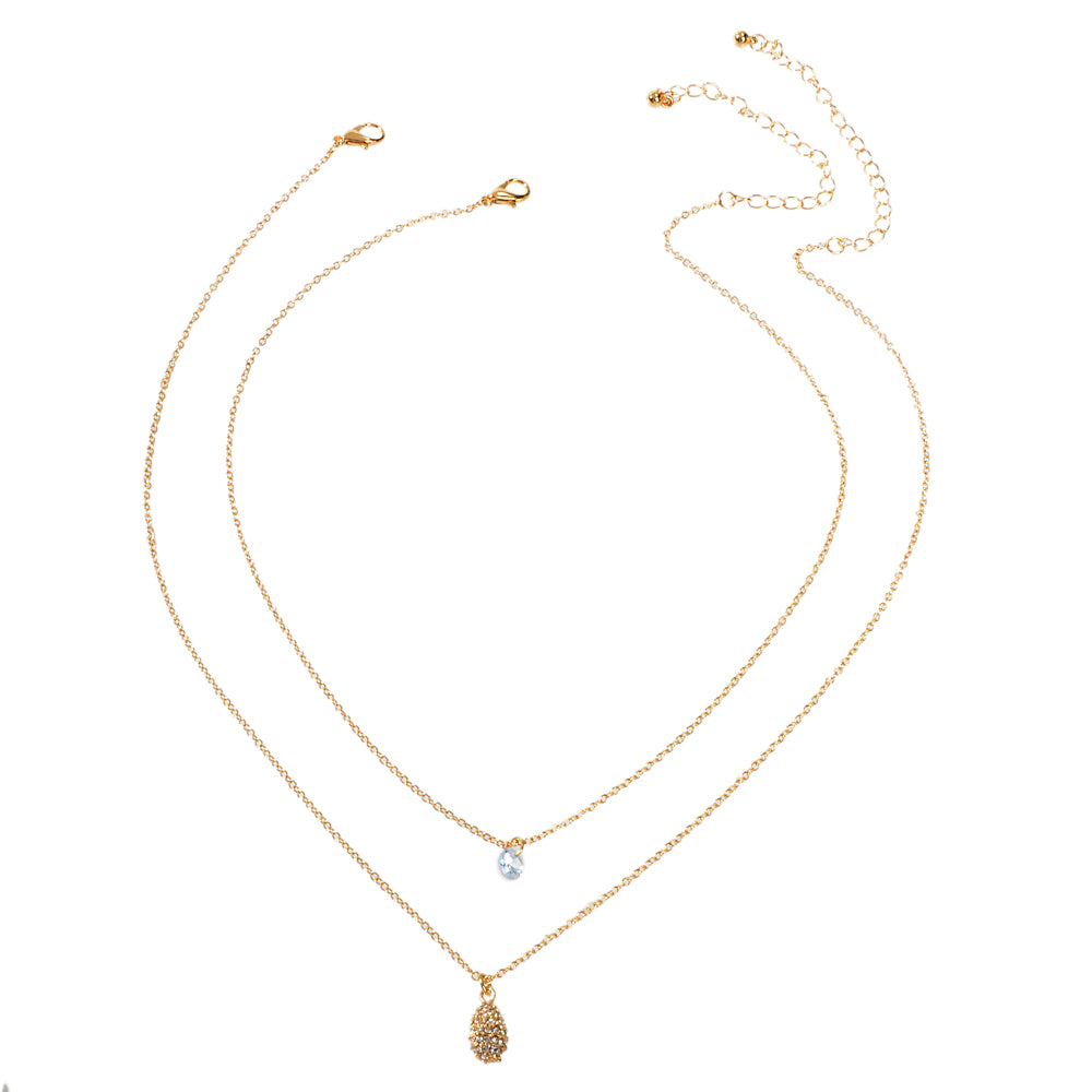 2 pcs Fashion Women Jewellery Rhinestone Decor Gold Chain Water Drop Necklace