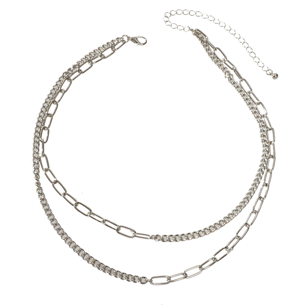 Punk Jewelry Silver Double layer Chain Necklace Wholesale Price Women Accessory