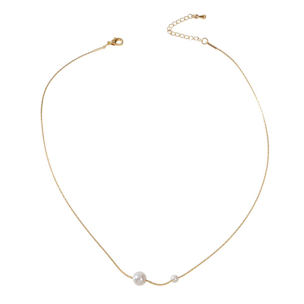 Fashion Pearl Decor Thin Gold Chain Necklace Bead Choker Collar Girl Teens Gift