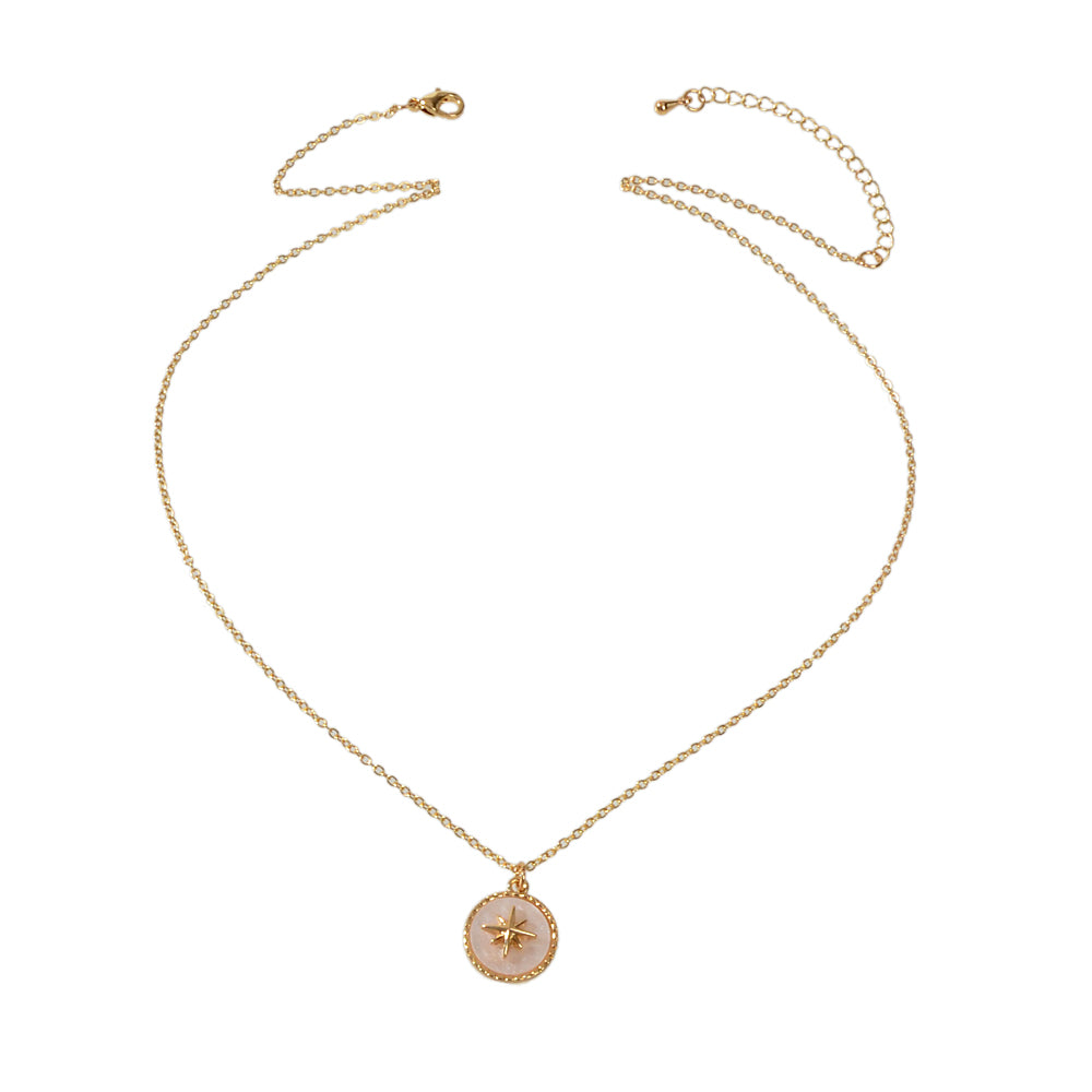 Gold Star White Round Charm Necklace Girl's Party Gift Starlights Disc Jewellery