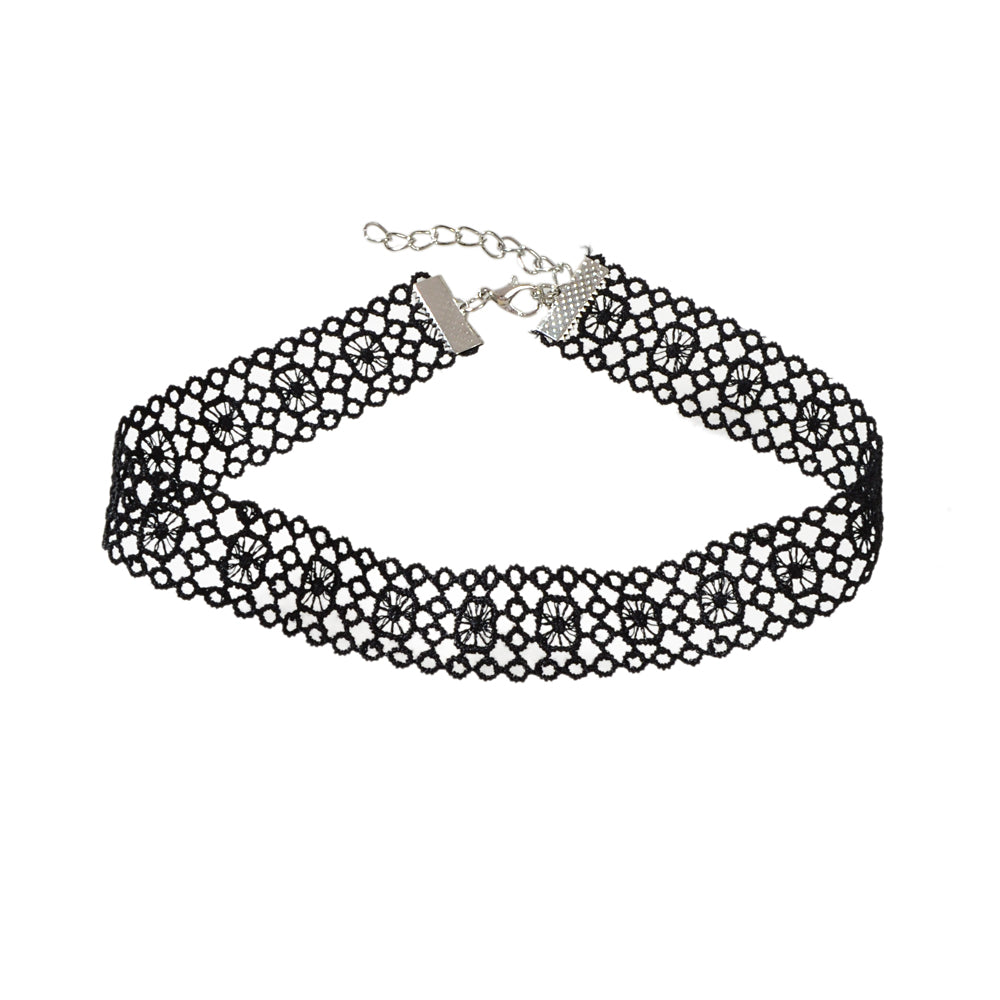 Black Hollow Out Lace Pattern Gothic 90s Tattoo Choker Punk Halloween Necklace